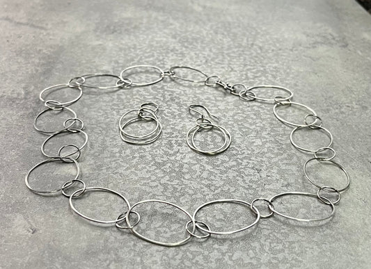 Sterling Silver Large Loop Necklace and Earrings