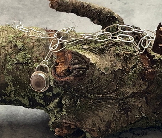 Petoskey Stone Pendant with Handmade Paperclip Chain