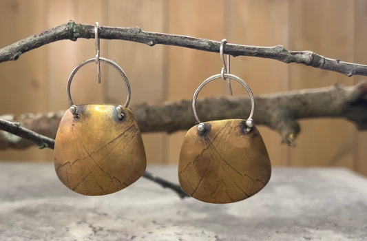 Sterling and lightly imprinted  brass earrings
