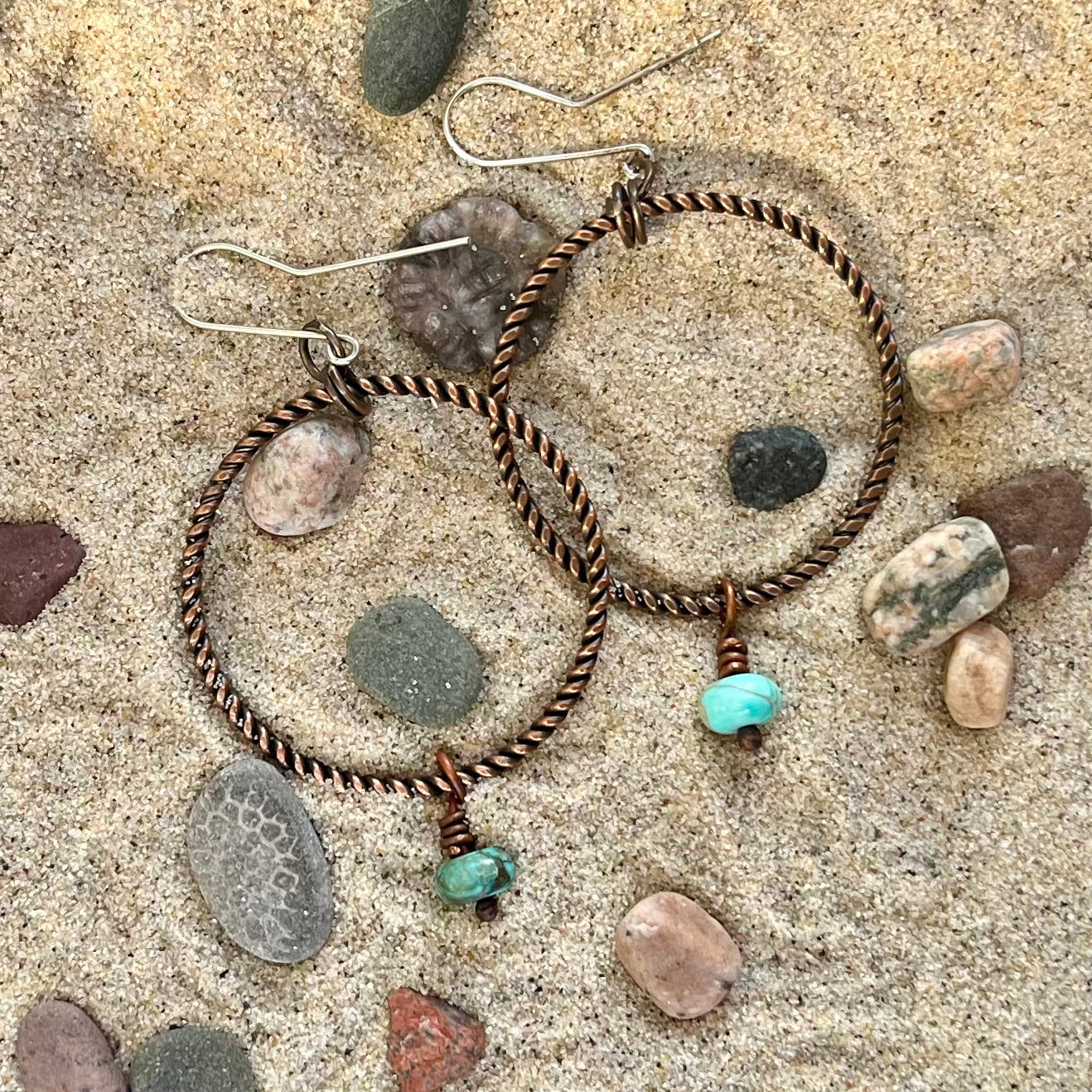 Handmade Copper Rope Wire Hoop Earrings