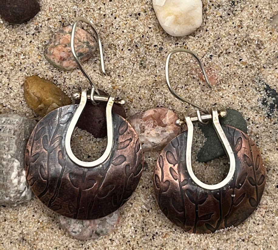 Copper and Silver Roller Printed Earrings
