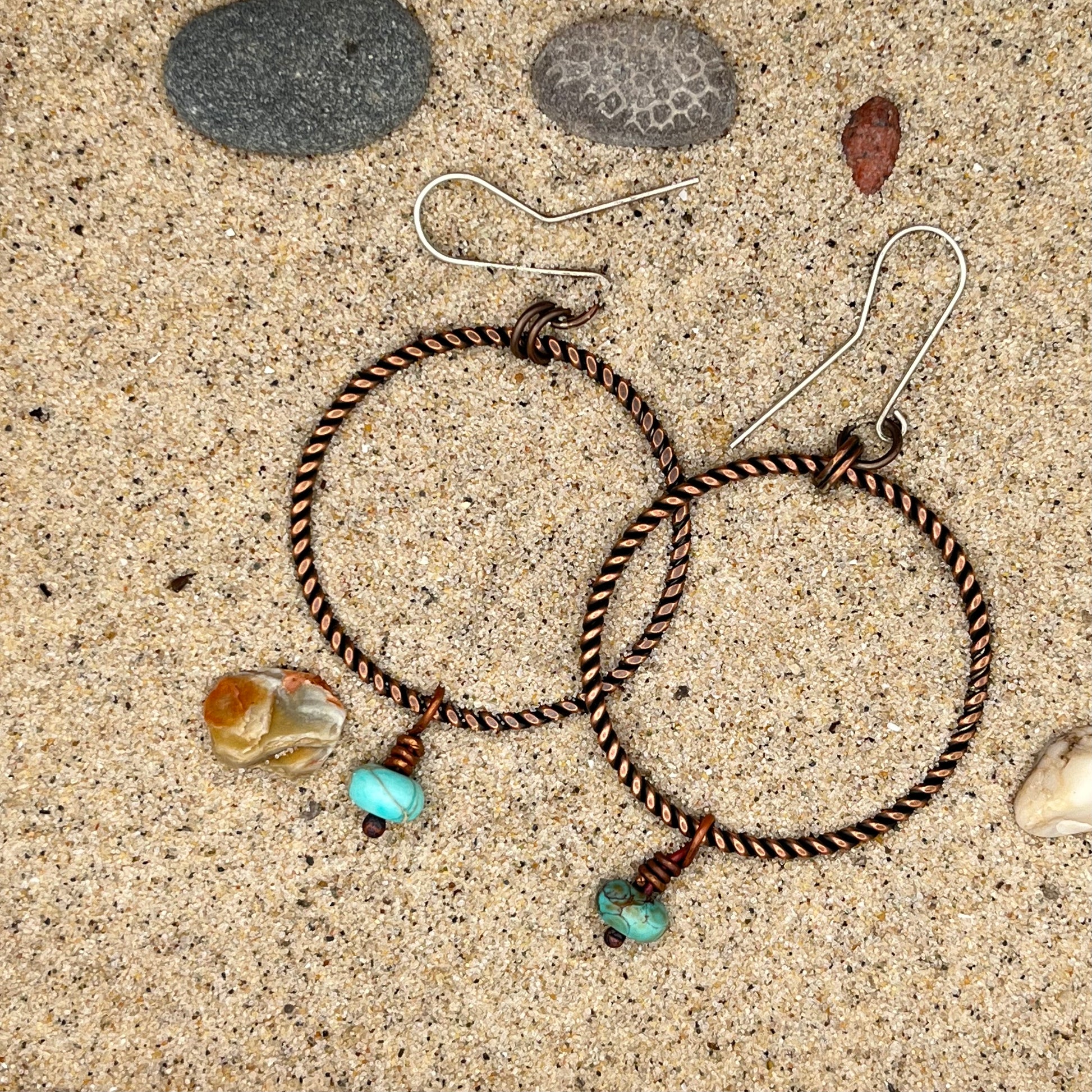 Handmade Copper Rope Wire Hoop Earrings